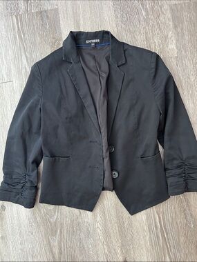 Express Women's Black Ruched-Sleeve Tailored Blazer